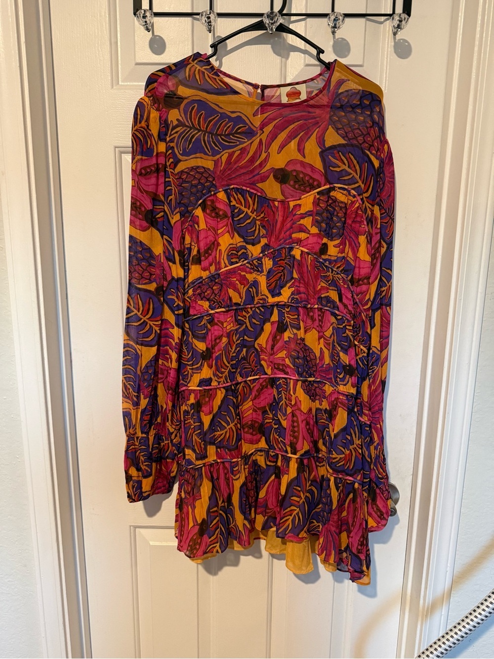 FARM Rio Yellow Fruit Dream Long Sleeve Mini Dress NWT | Tropical Print | Sz XL - Picture 6 of 9